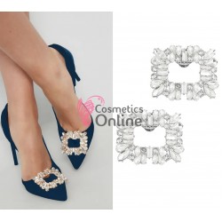 Set 2 agrafe cu clips si cristale din sticla pentru pantofi LS8182 Argintii